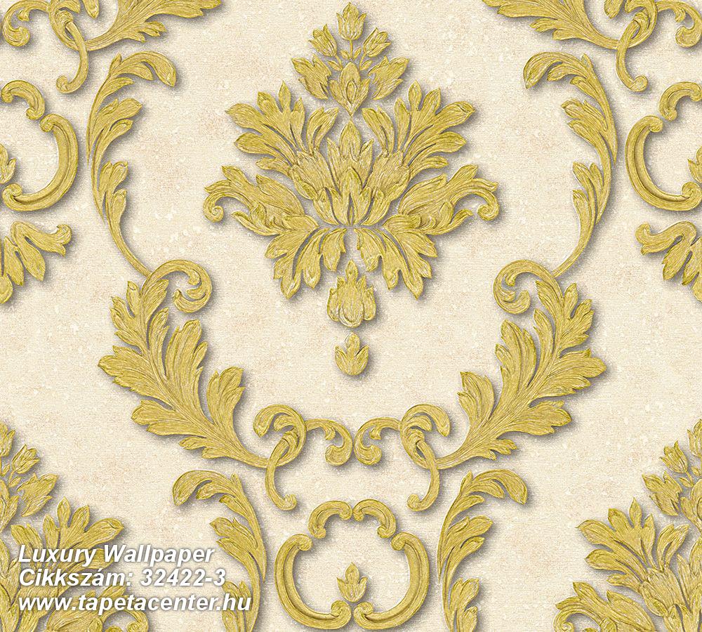 Barokk-klasszikus,fémhatású - indusztriális,különleges felületű,arany,bézs-drapp,súrolható,vlies tapéta 